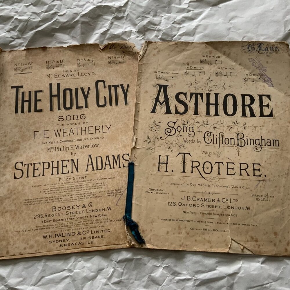 VINTAGE SHEET MUSIC - LOT OF 2 - 1892 THE HOLY CITY / 1893 ASTHORE